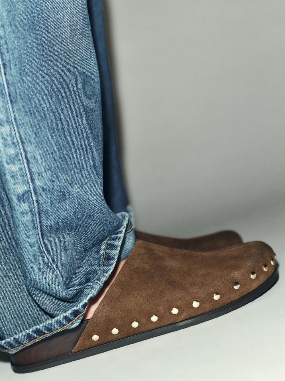 ZARA GENUINE SUEDE STUDDED CLOG